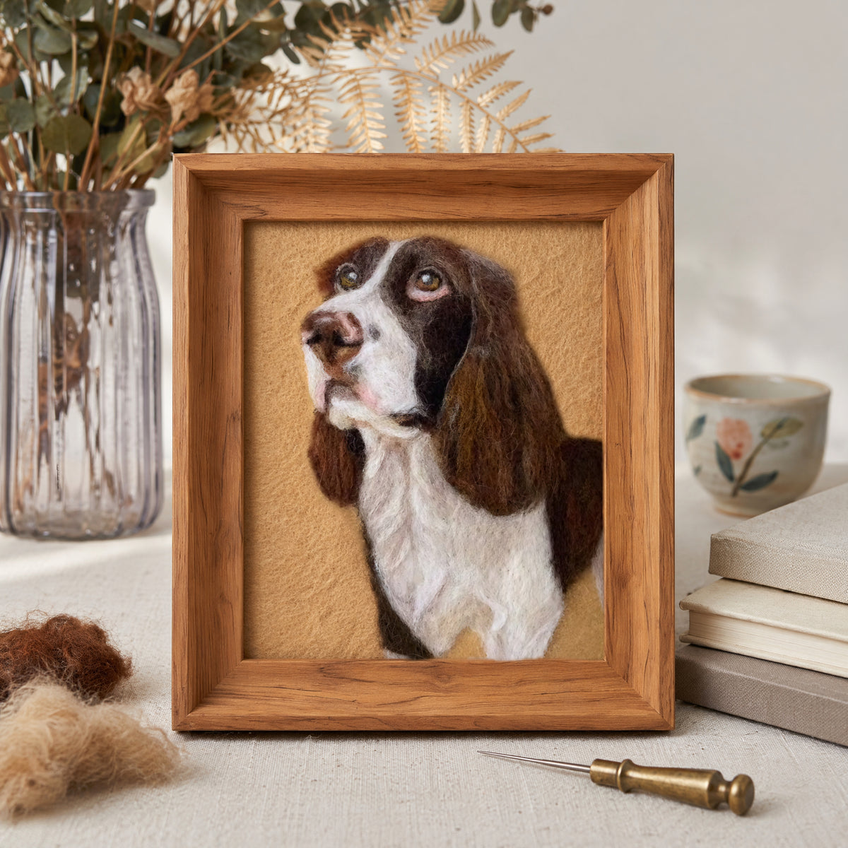 Custom 3D Framed Pet Portrait Needle Felted Dog